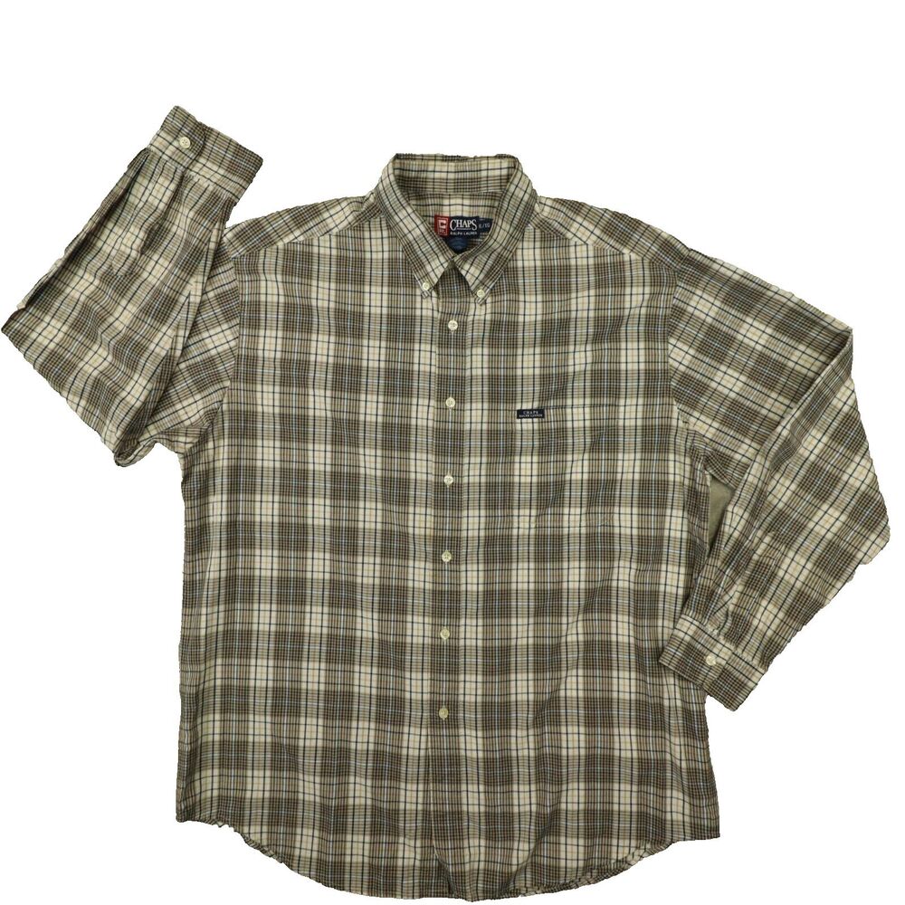 Chaps Ralph Lauren Men's Vintage Brown Tan‎ Plaid Button Up Shirt size XL